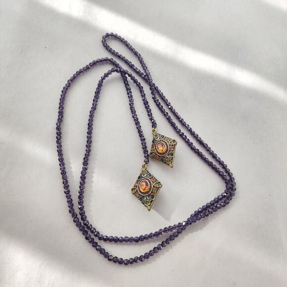 HEIDI DAUS Long Purple Crystal Beaded Lariat Necklace Retired $259 Layering - Picture 6 of 10